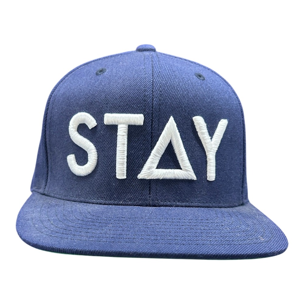 Stay Anchored Snapback Hat Navy White 3D Puff Logo Flat Brim Streetwear Cap